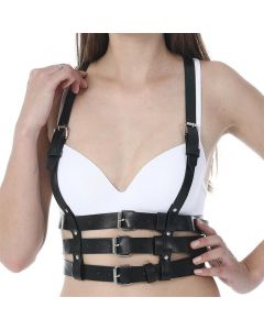 Keinonahkaiset bondage vyötärö ja rintavaljaat Black